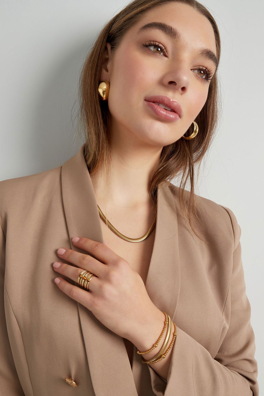 Unisex Kette flach mit Struktur - Goldfarbe-6.0MM Bild2